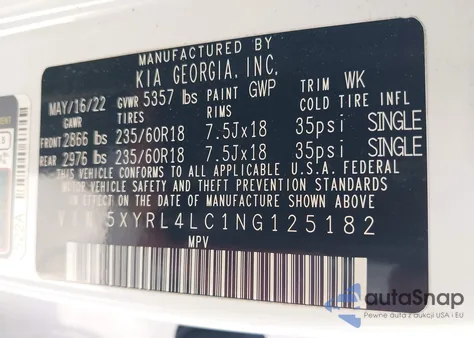 2022 Kia Sorento S z USA, uszkodzony, nr VIN 5XYRL4LC1NG125182